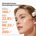 A close-up of a woman's face receiving skincare treatment, with a dropper applying a golden serum to her cheek. Text on the left reads 'Clinically Proven. Genabelle PDRN Vita Toning Ampoule 30ml