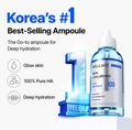 Wellage Real Hyaluronic Blue Ampoule with branding and product details on a white background, Wellage Real Hyaluronic Blue Ampoule 100 60ml