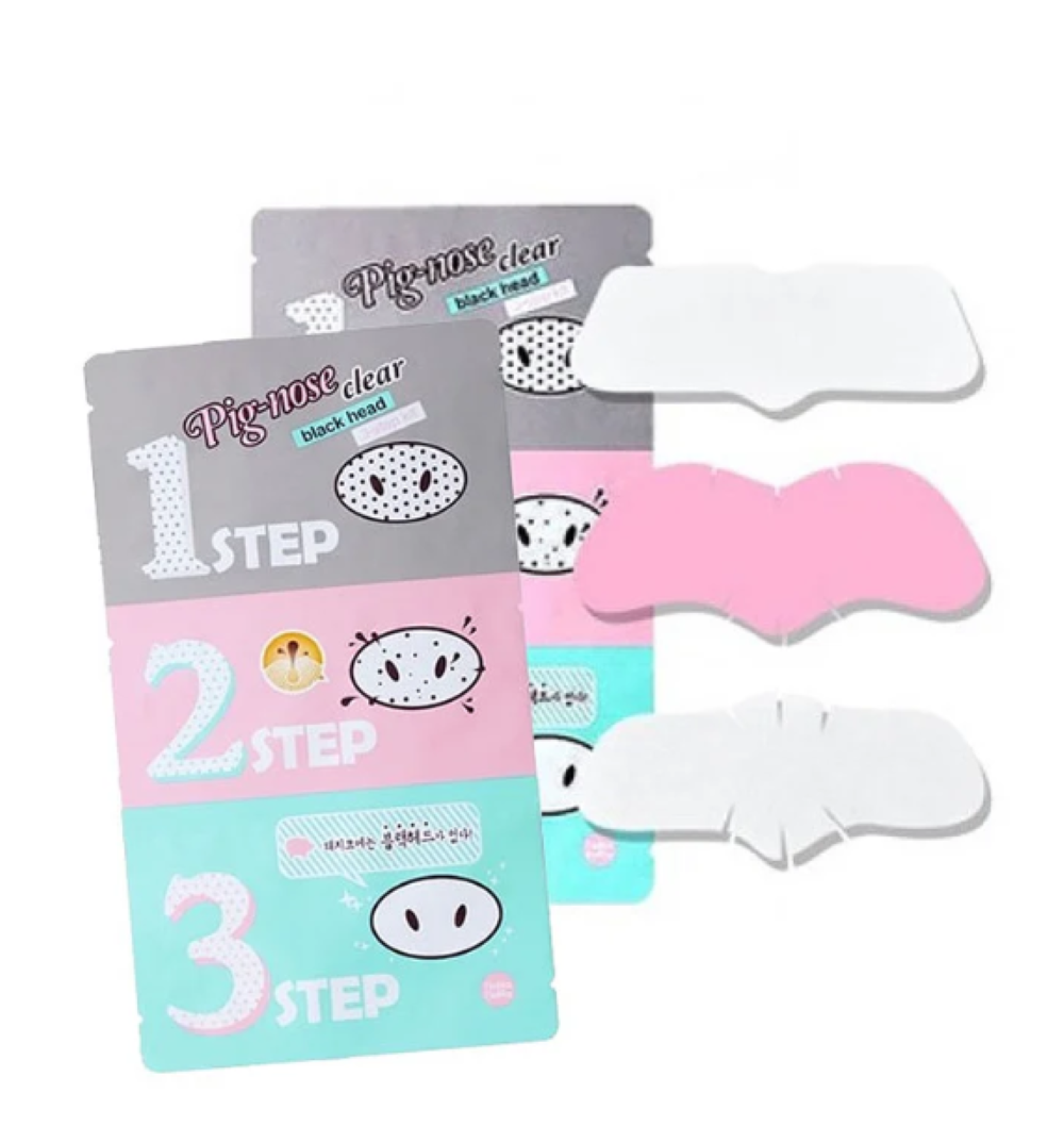 Holika Holika Pig-Clear black head removal product packaging with step indicators, Holika Holika Pig Nose Clear Black Head 3 Step Kit
