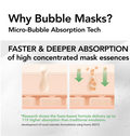 Advertisement for bubble masks with text about micro-bubble absorption technology, MENOKIN 30 Seconds Quick Bubble Mask CLEAR Cicasome 95ml