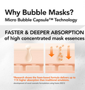 Advertisement for bubble masks with text about micro bubble capsule technology and faster absorption, MENOKIN 30 Seconds Quick Bubble Mask LIFT Collagen 95ml