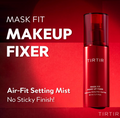 Red bottle of TIRTIR Mask Fit Makeup Fixer on a red background, TIRTIR Mask Fit Make-up Fixer