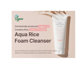 Aqua Rice Foam Cleanser packaging with a tube on a beige background, S.nature Aqua Rice Foam Cleanser 80ml