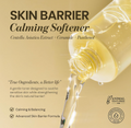 Advertisement for Skin Barrier Calming Softener with product image and text on a beige background, ONGREDIENTS Skin Barrier Calming Softener 250ml