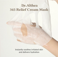 Dr. Althea 345 Relief Cream Mask being applied to a hand with text about its benefits, Dr. Althea 345 Relief Cream Mask 4pcs