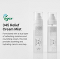 Two bottles of 345 Relief Cream Mist with text about its features on a white background, Dr.Althea 345 Relief Cream Mist 100ml