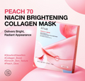 Anua Peach 70 Niacin Brightening Collagen Mask packaging on a pink background, Anua Peach 70 Niacin Brightening Collagen Mask 4ea