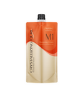 Shiseido Crystallizing Oils M1 Designing Cream in a flexible stand-up pouch with a black cap, featuring a color-blocked design in orange and cream. Shiseido Professional Crystallizing Qurl M1 Hair Perm Cream + Neutralizing Lotion 2 400*2