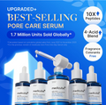 Medicube pore care serum bottles with droppers on a blue background, highlighting features and global sales, Medicube Zero Pore One Day Peptide Serum 30ml