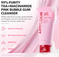Pink bubble gum cleanser with APRILSKIN branding on a pink background, April Skin TXA Niacinamide 99 Deep Cleanser 120g