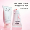 Two Biodance skincare products on a pink background with text about product features, Biodance Collagen Mask To Foam Cleanser 150ml