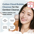 Cotton Cloud Bubble Cleanser with a model holding it, featuring product benefits and a 2025 Glowpick award, MENOKIN Cotton Cloud Bubble Cleanser [Daily Comfort] 150ml