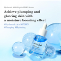 Medicube Hyaluronic Multi Peptide PDRN Serum with blue serum bottle and dropper on a light blue background, Medicube Hyaluronic Multi Peptide Serum 30ml