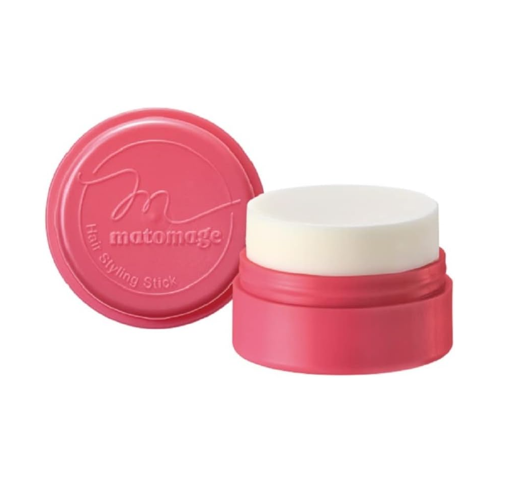 Packaging of a hair product with a pink stick and branding on a white background, Utena Matomage Hair Styling Stick Regular 13g