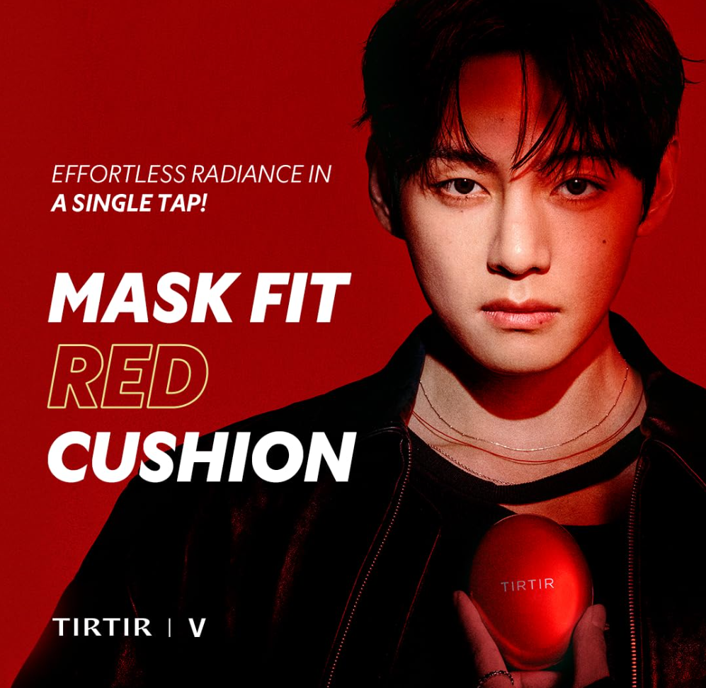 TIRTIR cosmetic compact with red lid and black band on a white background, TIRTIR Mask Fit Red Cushion 37C Almond 18g