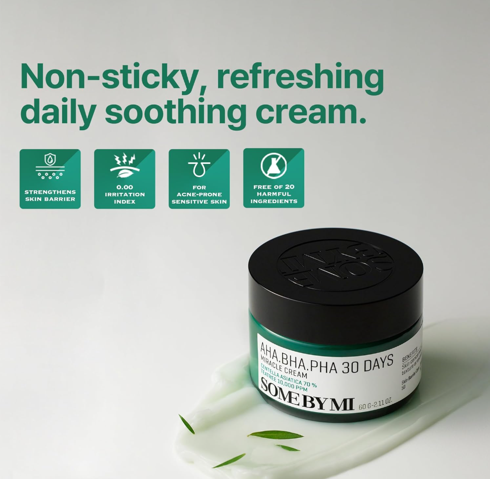 Jar of cream with green text on a white background
