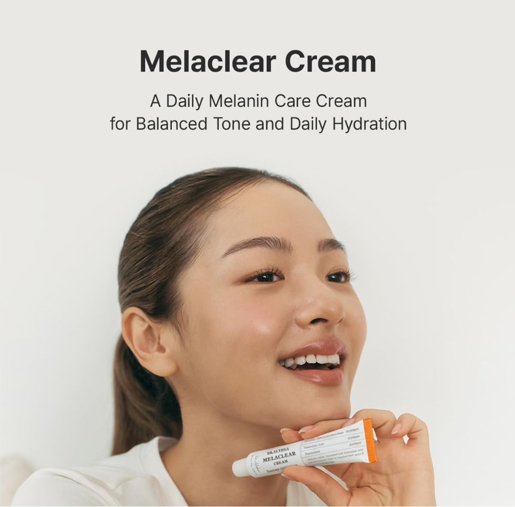 Woman holding Melaclear Cream with a light gray background, Dr.Althea Melaclear Cream 20g