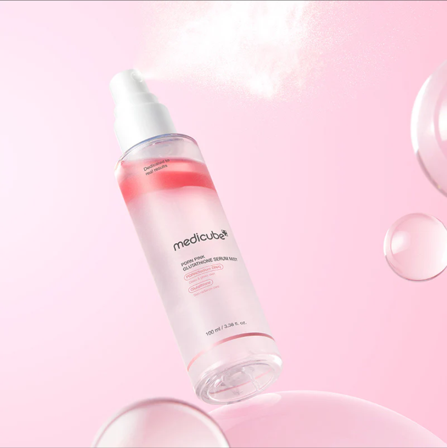 Medicube serum mist bottle on a white background, Medicube PDRN Pink Glutathione Serum Mist 100ml