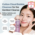 Cotton Cloud Bubble Cleanser with a model applying it, featuring product details and a Glowpick award, MENOKIN Cotton Cloud Bubble Cleanser [Perfect] 150ml