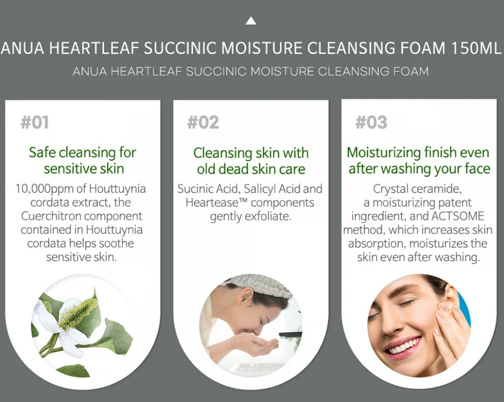 Anua heartleaf Succinic Moisture Cleansing Foam 150ml