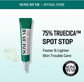SomeByMi 75% Truecica Spot Stop cream tube on a light blue background, Somebymi AHA.BHA.PHA 14Days Super Miracle Spot All Kill Cream 30ml