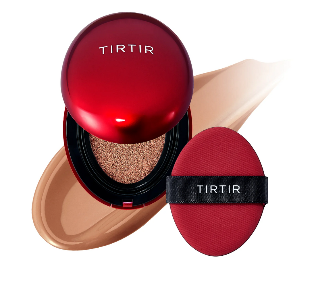 TIRTIR cosmetic compact with red lid and case on a white background, MINI TIRTIR Mask Fit Red Cushion 34C Amber 4.5g