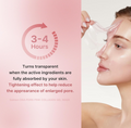 Woman applying a pink collagen gel mask with text about its effects on skin, Medicube PDRN Pink Collagen Gel Mask 4pcs