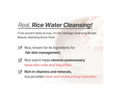 Advertisement for rice water cleansing with text and a blurred background, S.nature Aqua Rice Foam Cleanser 80ml