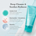 Teal skincare product with text on a light blue background, Medicube Azelacia Acid Niacinamide Deep Clean Foam Cleanser 120g