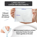 Lotion-infused sheet with measurements and text about its properties, Mandom Bifesta Micellar Cleansing Sheet Perfect Clear 46 sheets