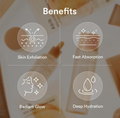 Product packaging with icons and text highlighting benefits like skin exfoliation, fast absorption, radiant glow, and deep hydration, Abib Glutathiosome Dark Spot Toner 200ml