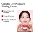 Camellia Deep Collagen Firming Cream with a woman holding the jar and text highlighting benefits, Round Lab Camellia Deep Collagen Firming Cream 50ml