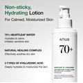 Anua 70+ skincare lotion bottle with product details on a gray background, Anua Heartleaf Daily Lotion 200ml