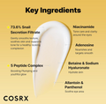 Cosrx skincare product with key ingredients listed on a yellow background, Cosrx advanced snail Peptide eye cream 25ml