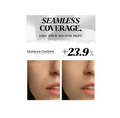 Advertisement for skincare product with text 'Seamless Coverage, Like Your Second Skin!' and moisture content increase, Lindsay Charcoal Modeling Mask Cup Pack 28g
