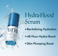Purito Hydra-Flood Serum bottle with water splashes on a blue background, Purito Seoul hydro Wave Deep Sea serum 60ml