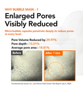 Advertisement for a bubble mask with text and before-and-after images on a white background, MENOKIN 30 Seconds Quick Bubble Mask LIFT Collagen 95ml