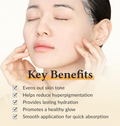 Woman's face with text highlighting key benefits of a skincare product, Dr.Althea Vita Glow Mask 4pcs