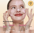 Woman applying a facial mask with text instructions on a beige background, Biodance Collagen Mask To Foam Cleanser 150ml