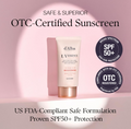 d'Alba sunscreen tube with SPF 50+ certification on a pink background, D'Alba UV Essence Waterfull+ Tone-Up Pink Correcting SPF50 Sunscreen 50ml