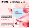 Anua peach 70 + niacin brightening collagen mask with peach slices and text highlighting benefits on a white background, Anua Peach 70 Niacin Brightening Collagen Mask 4ea