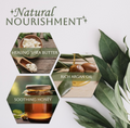 Collage of natural ingredients with 'Natural Nourishment' text, including shea butter, argan oil, and honey, &Honey Melty Moist Repair Japanese Shampoo & Conditioner Set 440ml x2