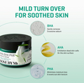 SOME BY MI AHA BHA PHA Miracle Cream jar with exfoliation process illustration on a light green background, Somebymi AHA. BHA. PHA 30 Days Miracle Cream 60g