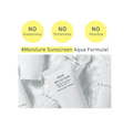 Moisture sunscreen packaging with water droplets and text indicating no greasiness, stickiness, or residue, S.nature Aqua 365 UV Sun spf 50+ 40ml