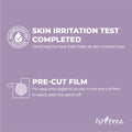 Product label with text about skin irritation test and pre-cut film on a purple background, ISNTREE Onion Newpair Spot Pach basic-24 patches