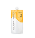 Shiseido Professional Crystallizing Curl 2 Neutralizing Lotion in a flexible stand-up pouch with a white cap, featuring a white and yellow-orange label design.