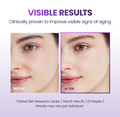 Before and after comparison of facial skin with visible aging improvement, on a purple background, BOH Probioderm 3D Lifting Cream Mask