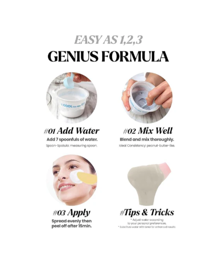 Instructions for using a skincare product with steps and images on a white background, Lindsay Lavender Modeling Mask Cup Pack 28g