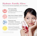 Skincare product with ingredients listed and a woman holding the product, Medicube PDRN Pink Collagen Bubble Serum 95ml