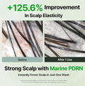 Before and after comparison of scalp elasticity with text about Marine PDRN and scalp firming, Growus Algae Therapy Mineral Shampoo 500g